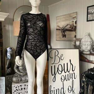 Black Geometric Mesh Bodysuit